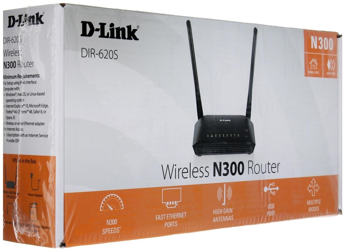 Wi-Fi роутер D-Link DIR-620S/RU/B1A, 300 Мбит/с, 4 порта 100 Мбит/с, чёрный