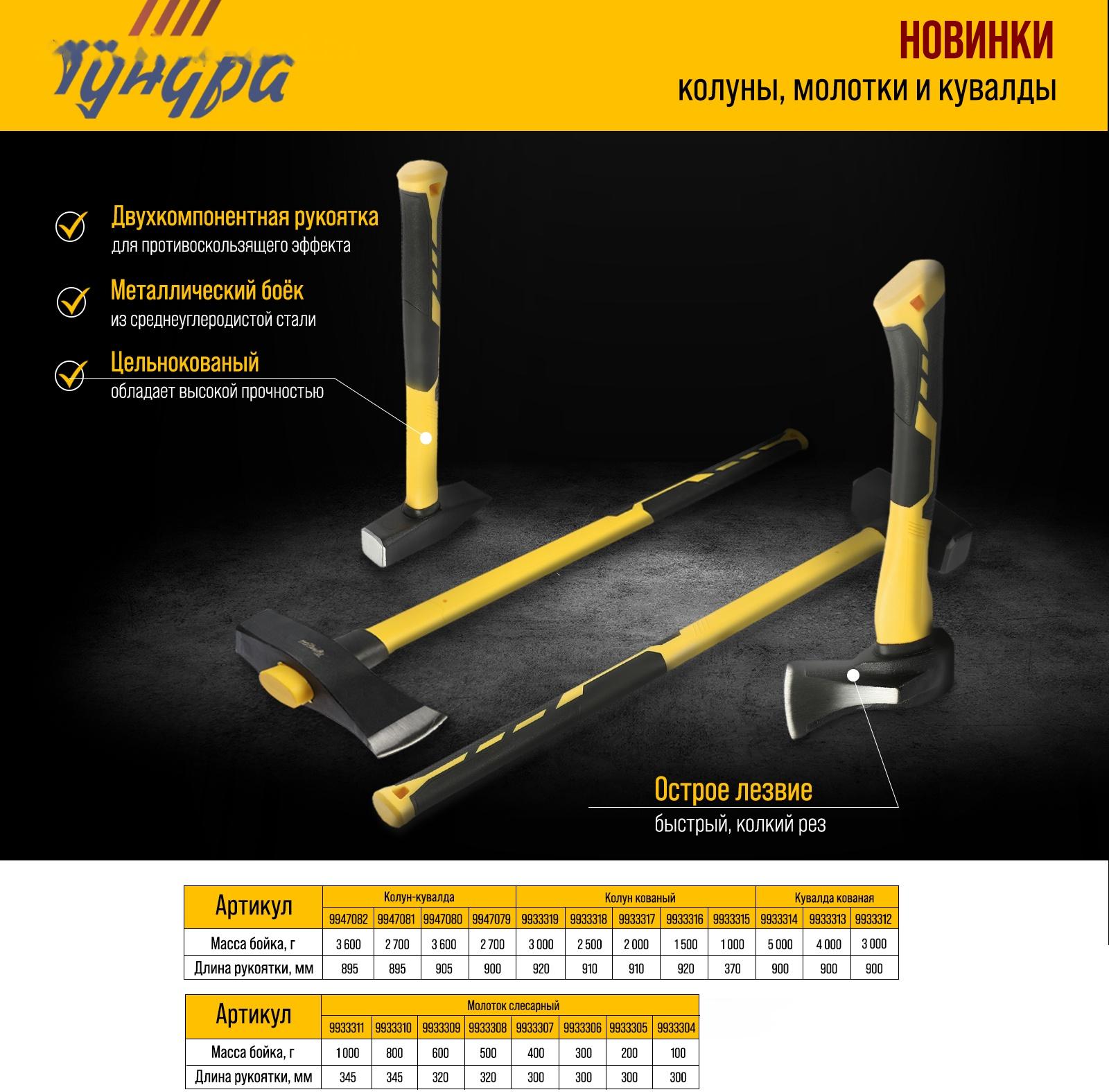 Кувалда кованая ТУНДРА ПРОФИ, обратный всад, длинная фиберглассовая 3К рукоятка 90 см, 4 кг