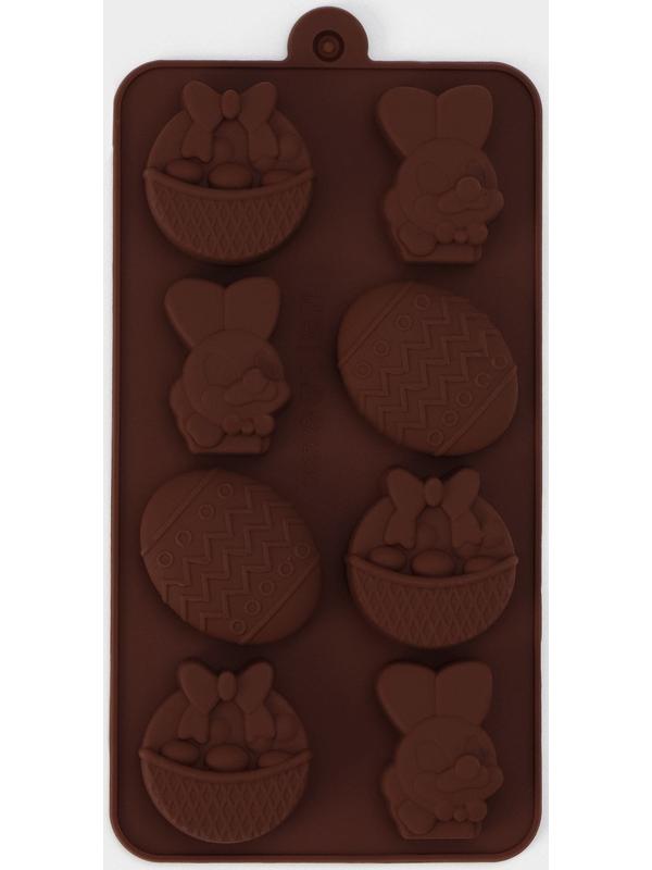 Форма силиконовая для кондитерских украшений Доляна «Пасха», 18,8×10×1,5 см, 8 ячеек, цвет коричневый