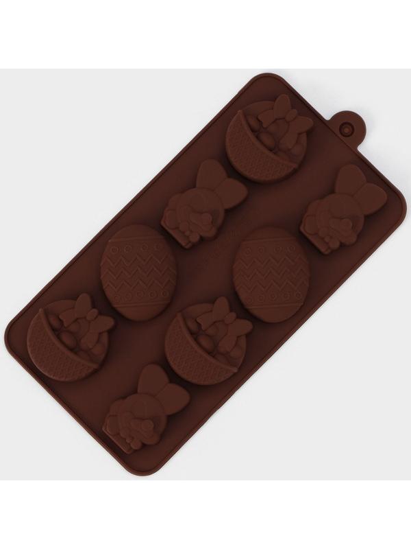 Форма силиконовая для кондитерских украшений Доляна «Пасха», 18,8×10×1,5 см, 8 ячеек, цвет коричневый