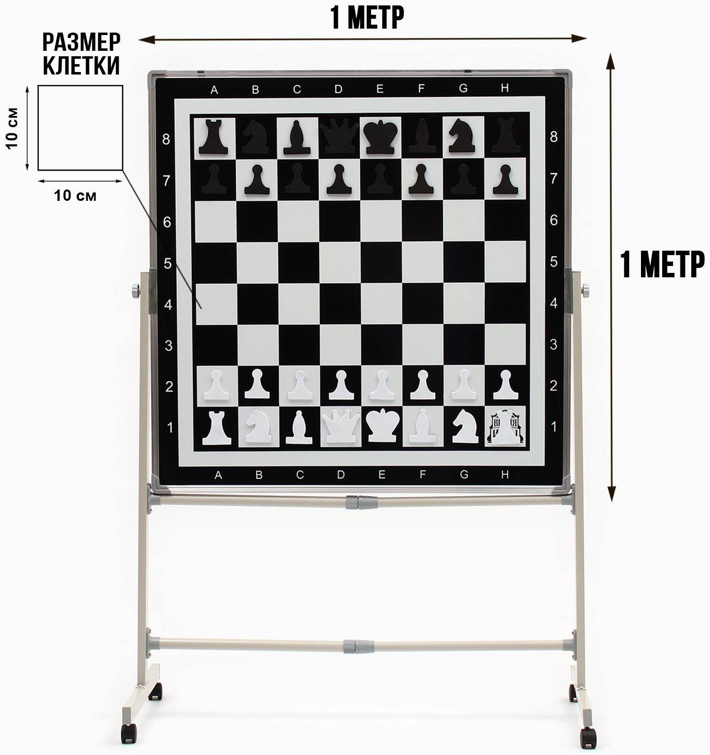 Доска двусторонняя 1х1 м, шахматная и магнитно-маркерная, поворотная на мобильном стенде
