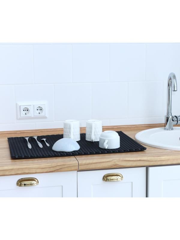 Коврик для сушки посуды EVA, 60×80 см, ячейки ромб, цвет чёрный