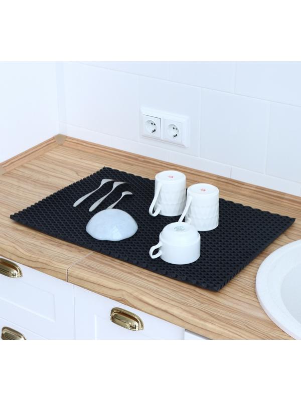 Коврик для сушки посуды EVA, 60×80 см, ячейки ромб, цвет чёрный