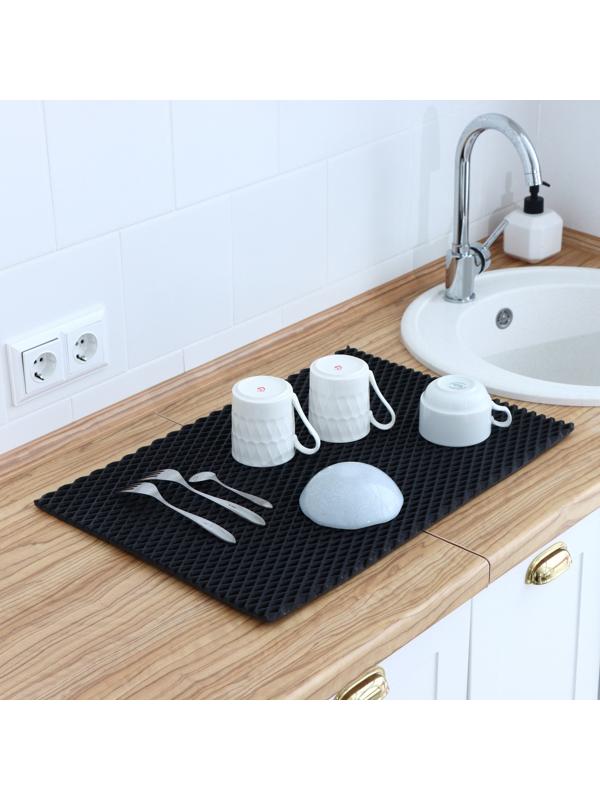 Коврик для сушки посуды EVA, 60×80 см, ячейки ромб, цвет чёрный