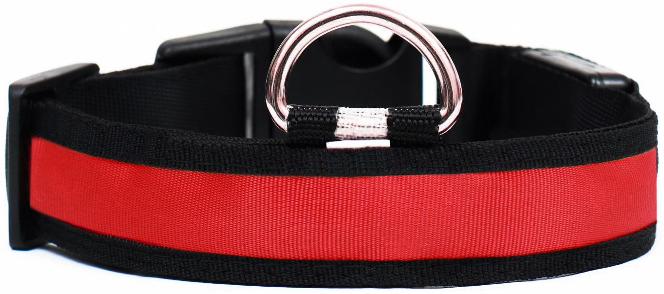Ошейник с подсветкой Flash 3 режима свечения, размер М, ОШ 40-48 х 2,5 см, красный