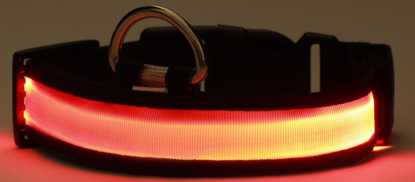 Ошейник с подсветкой Flash 3 режима свечения, размер М, ОШ 40-48 х 2,5 см, красный