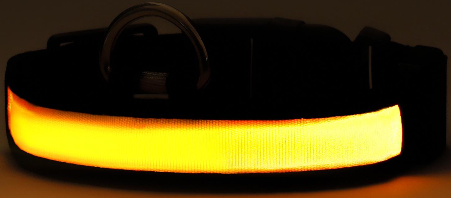 Ошейник с подсветкой Flash 3 режима свечения, размер XL, ОШ 52-60 х 2,5 см жёлтый