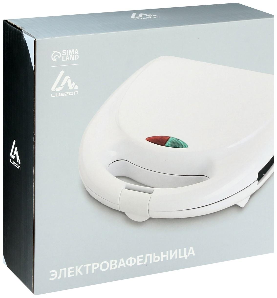 Электровафельница Luazon WV-02, 750 Вт, венские вафли, антипригарное покрытие, белая