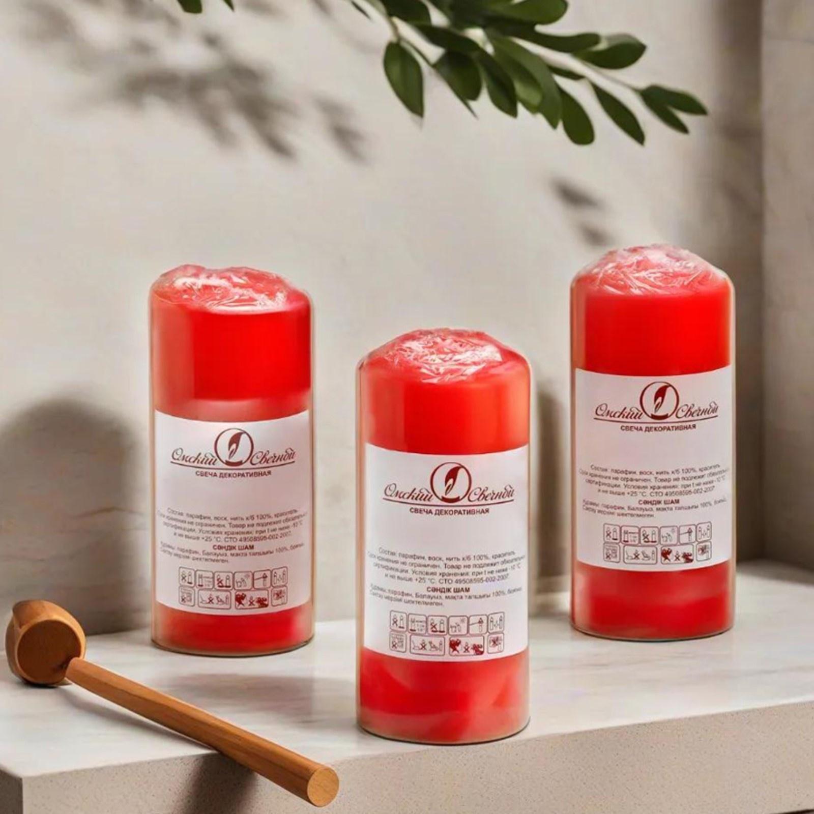 Набор свечей - цилиндров, 4х9 см, набор 3 шт, 11 ч, красная
