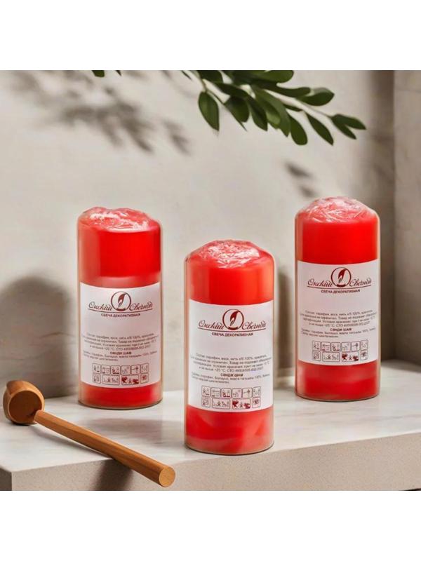 Набор свечей - цилиндров, 4х9 см, набор 3 шт, 11 ч, красная