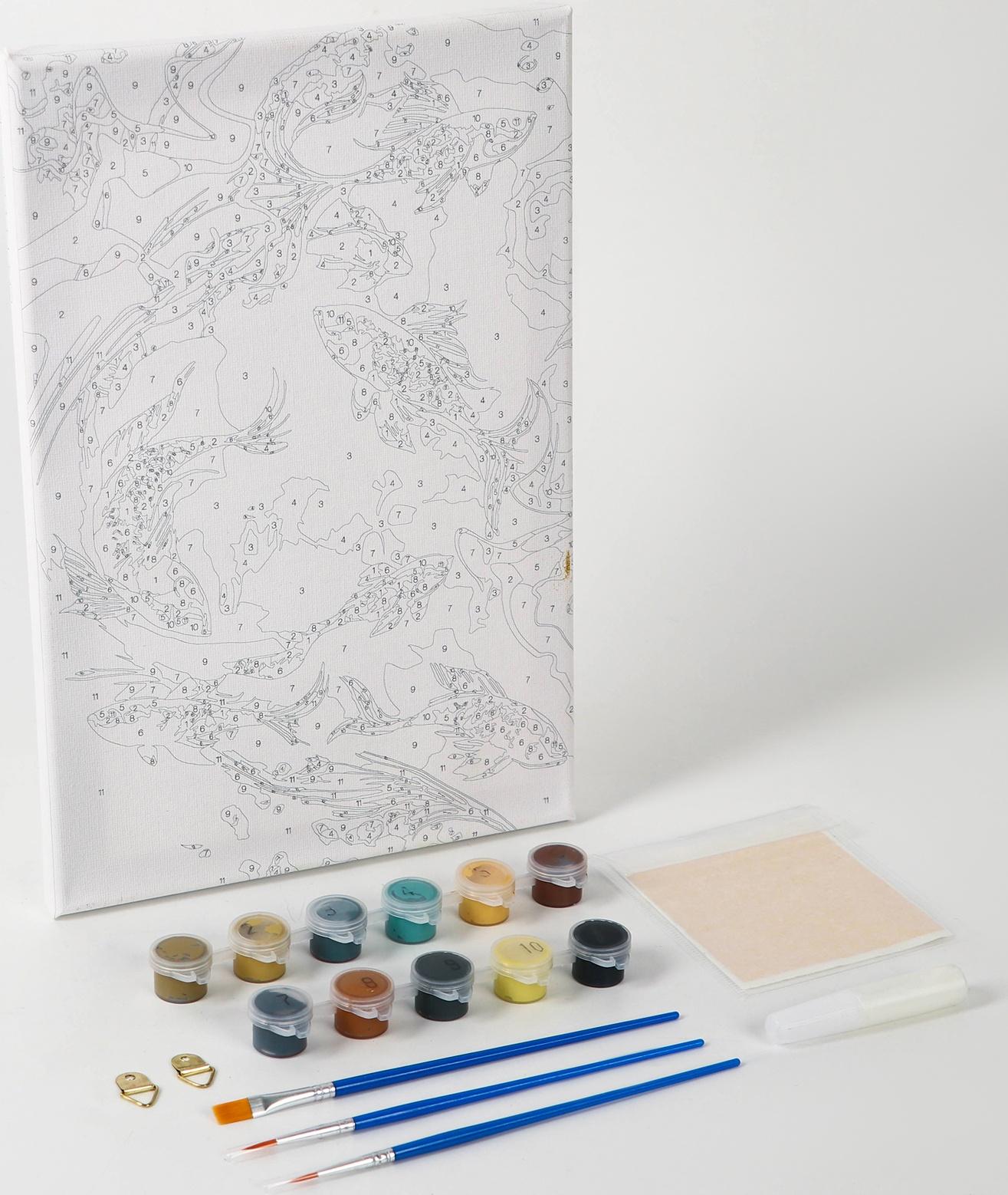 Картина по номерам с подрамником и поталью «Золотые рыбки», 20 х 30 см