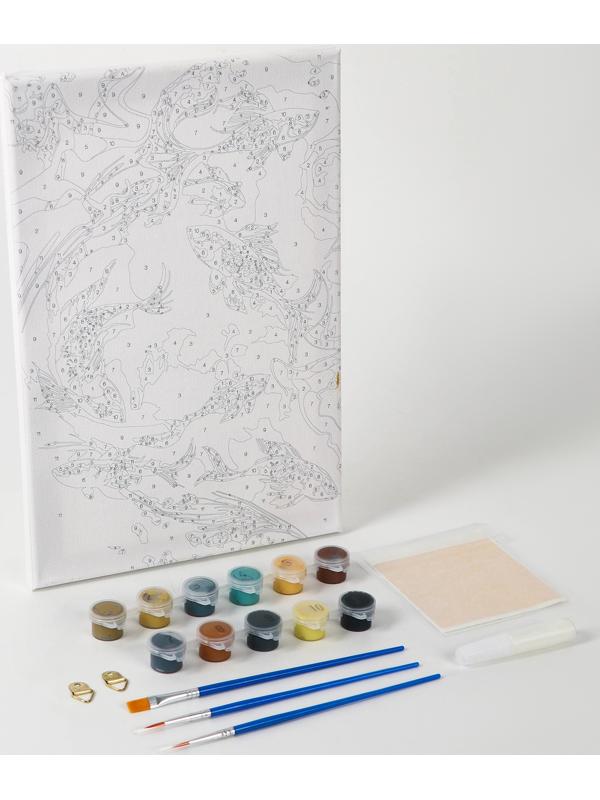 Картина по номерам с подрамником и поталью «Золотые рыбки», 20 х 30 см