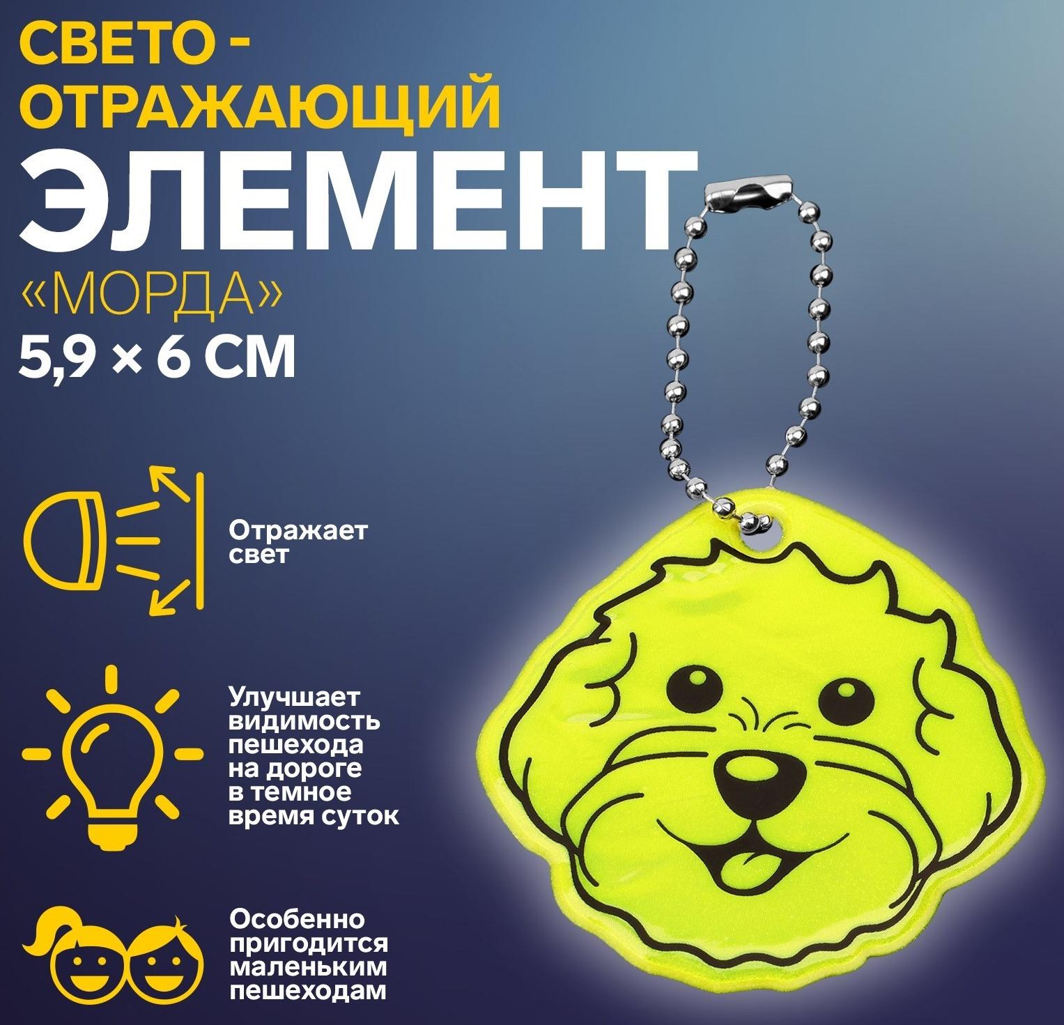 Светоотражающий элемент «Морда», двусторонний, 5,9 × 6 см, цвет МИКС