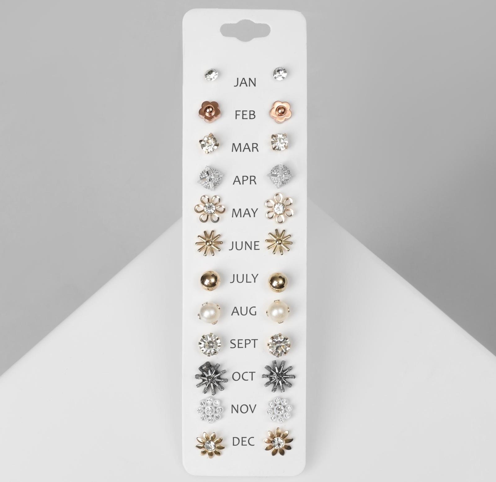 Пусеты 12 пар One year, цветочное настроение, цвет МИКС