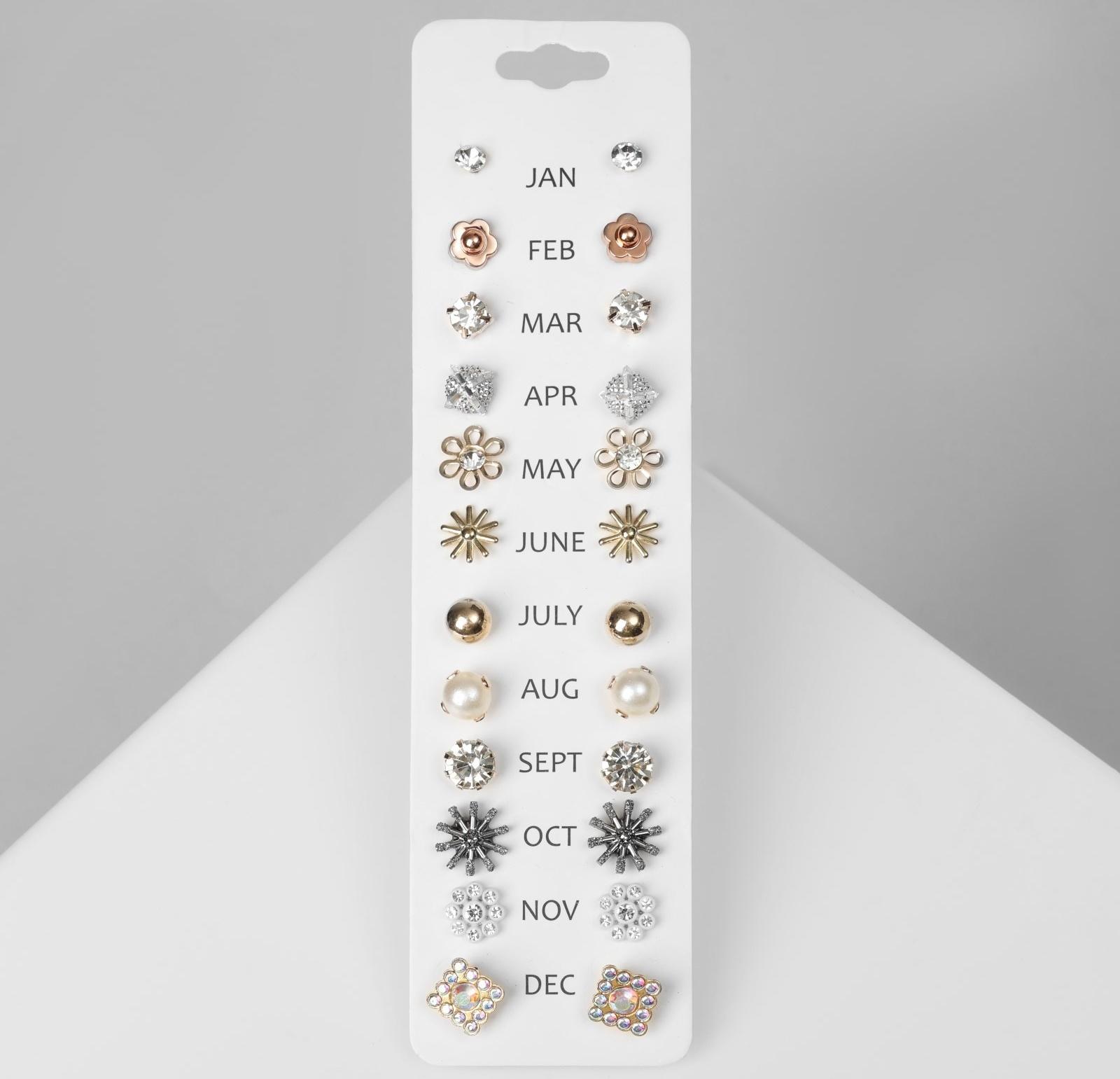 Пусеты 12 пар One year, цветочное настроение, цвет МИКС