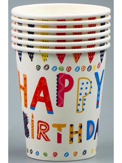 Стаканы бумажные «С днём рождения», 6 шт.