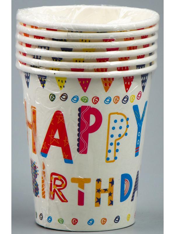Стаканы бумажные «С днём рождения», 6 шт.