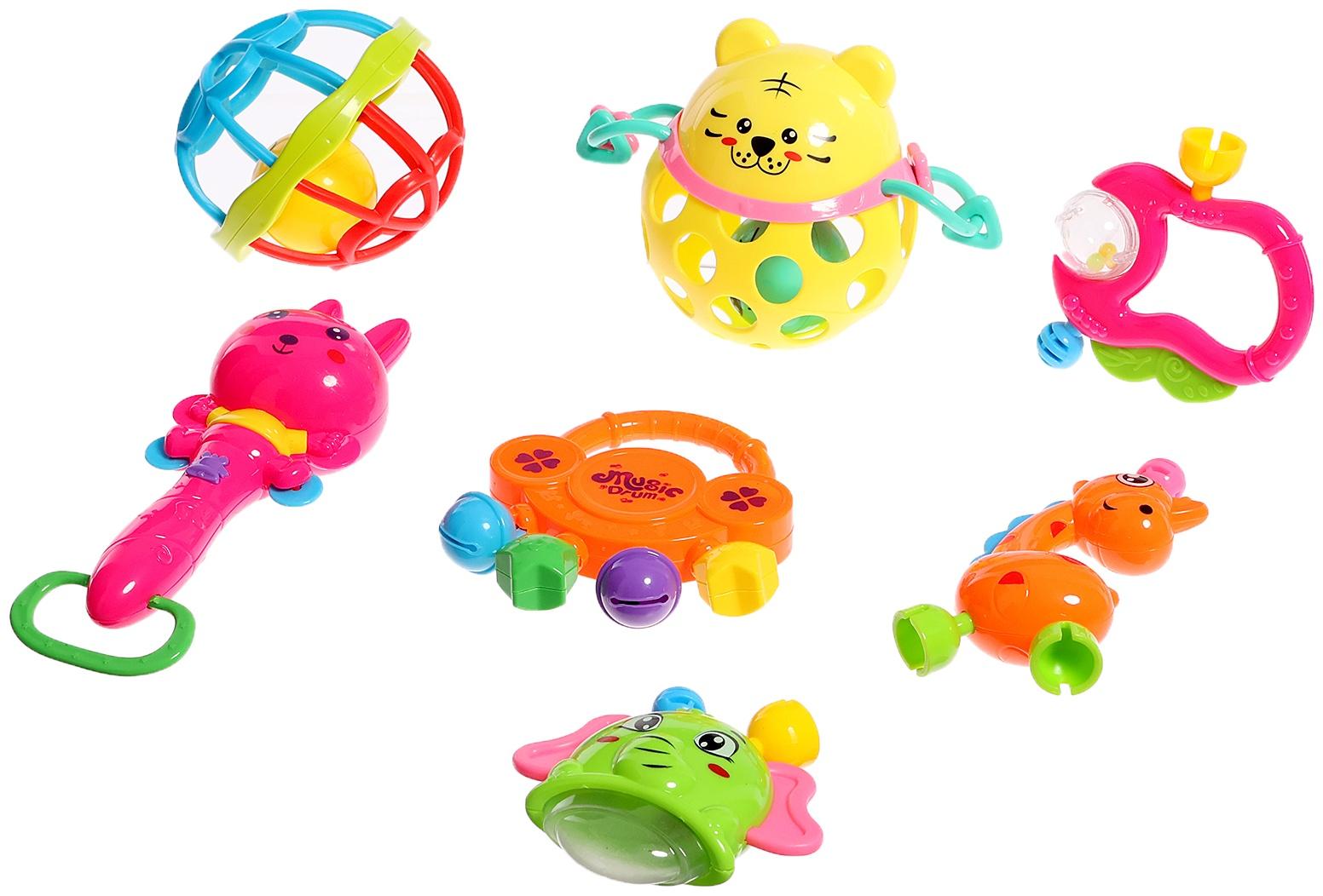 Набор погремушек с прорезывателями, 7 штук в наборе, в контейнере