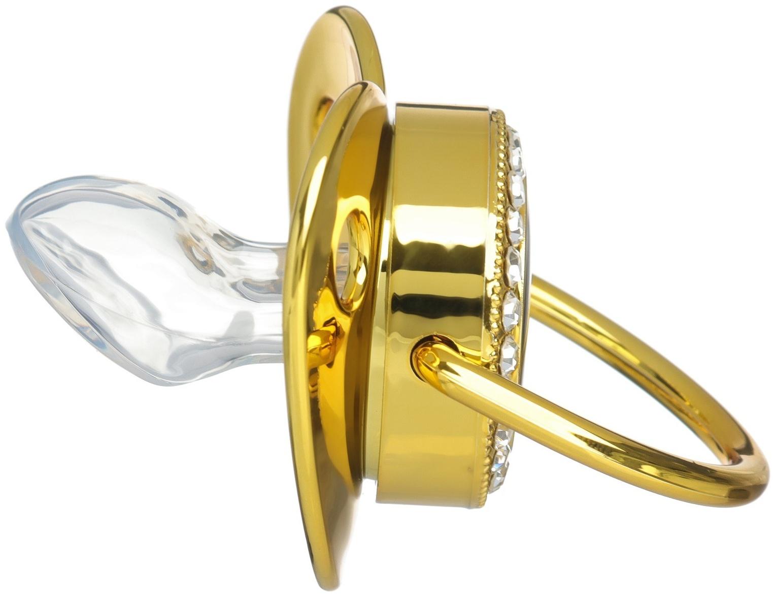 Соска - пустышка ортодонтическая «Корона», с колпачком, +12 мес., золотая, стразы