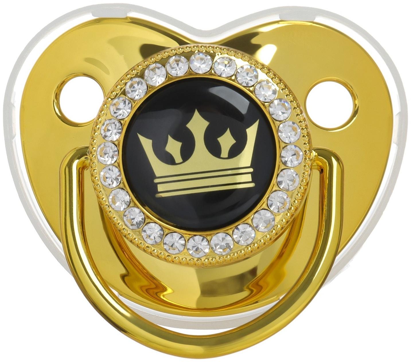 Соска - пустышка ортодонтическая «Корона», с колпачком, +12 мес., золотая, стразы