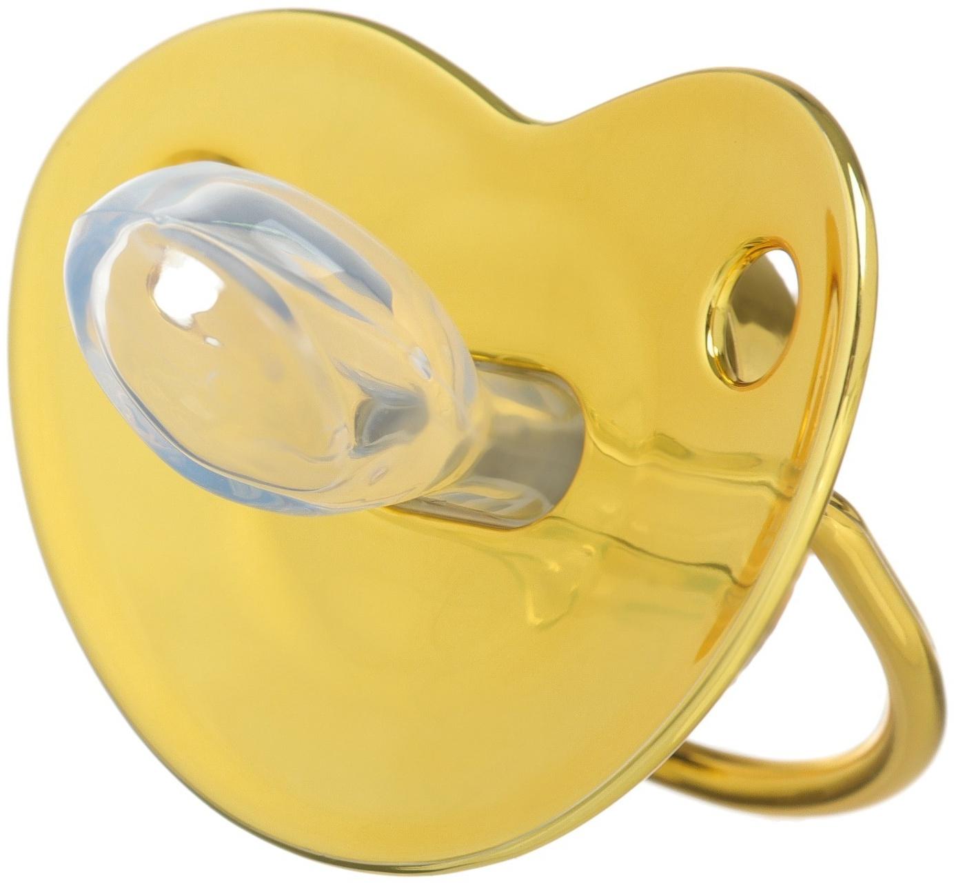 Соска - пустышка ортодонтическая «Корона», с колпачком, +12 мес., золотая, стразы