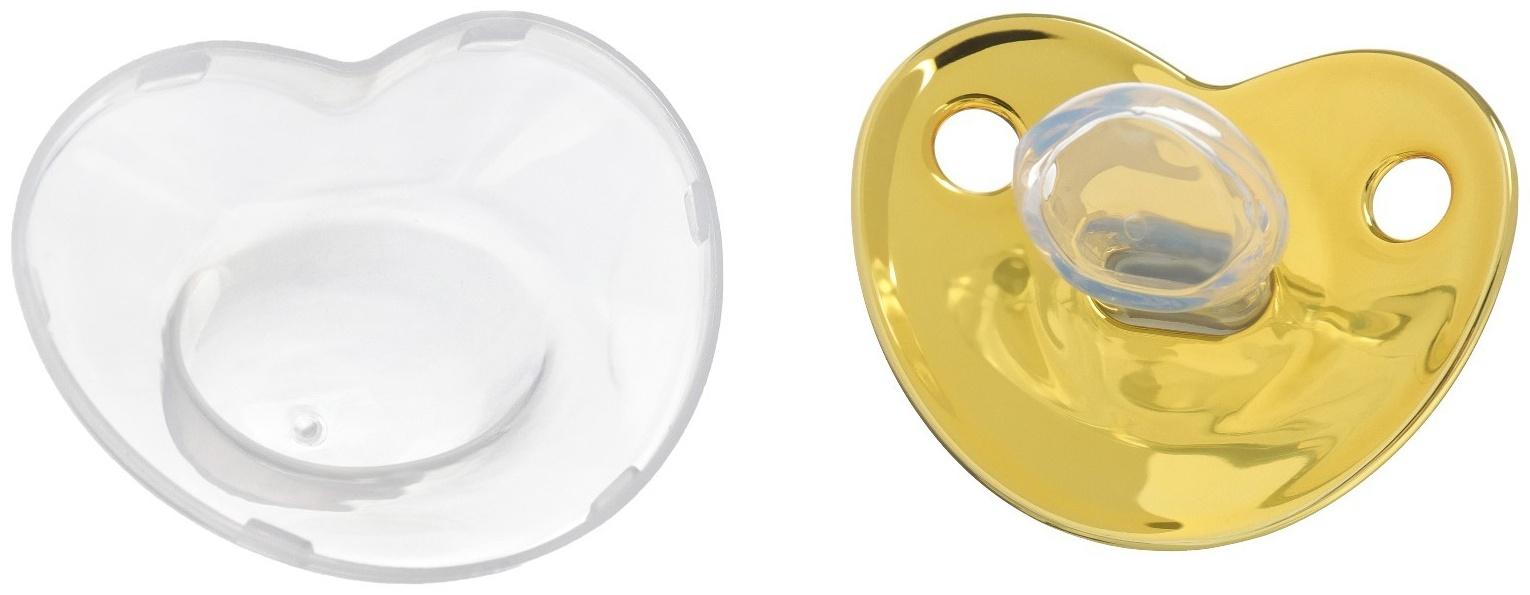 Соска - пустышка ортодонтическая «Корона», с колпачком, +12 мес., золотая, стразы