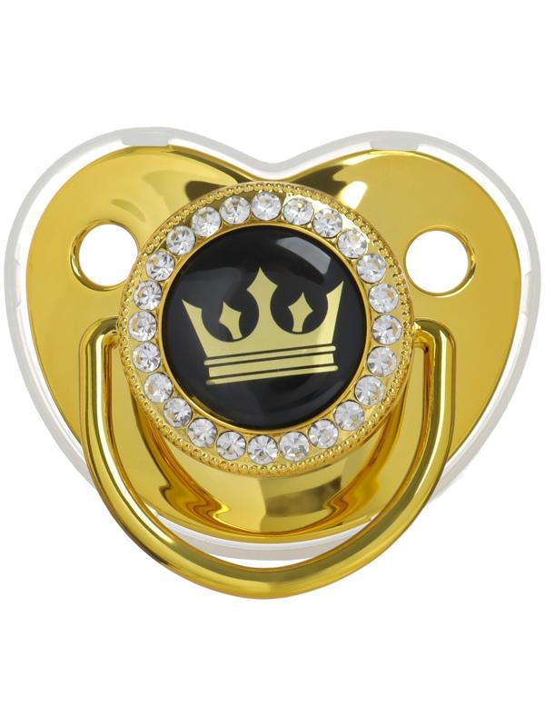 Соска - пустышка ортодонтическая «Корона», с колпачком, +12 мес., золотая, стразы