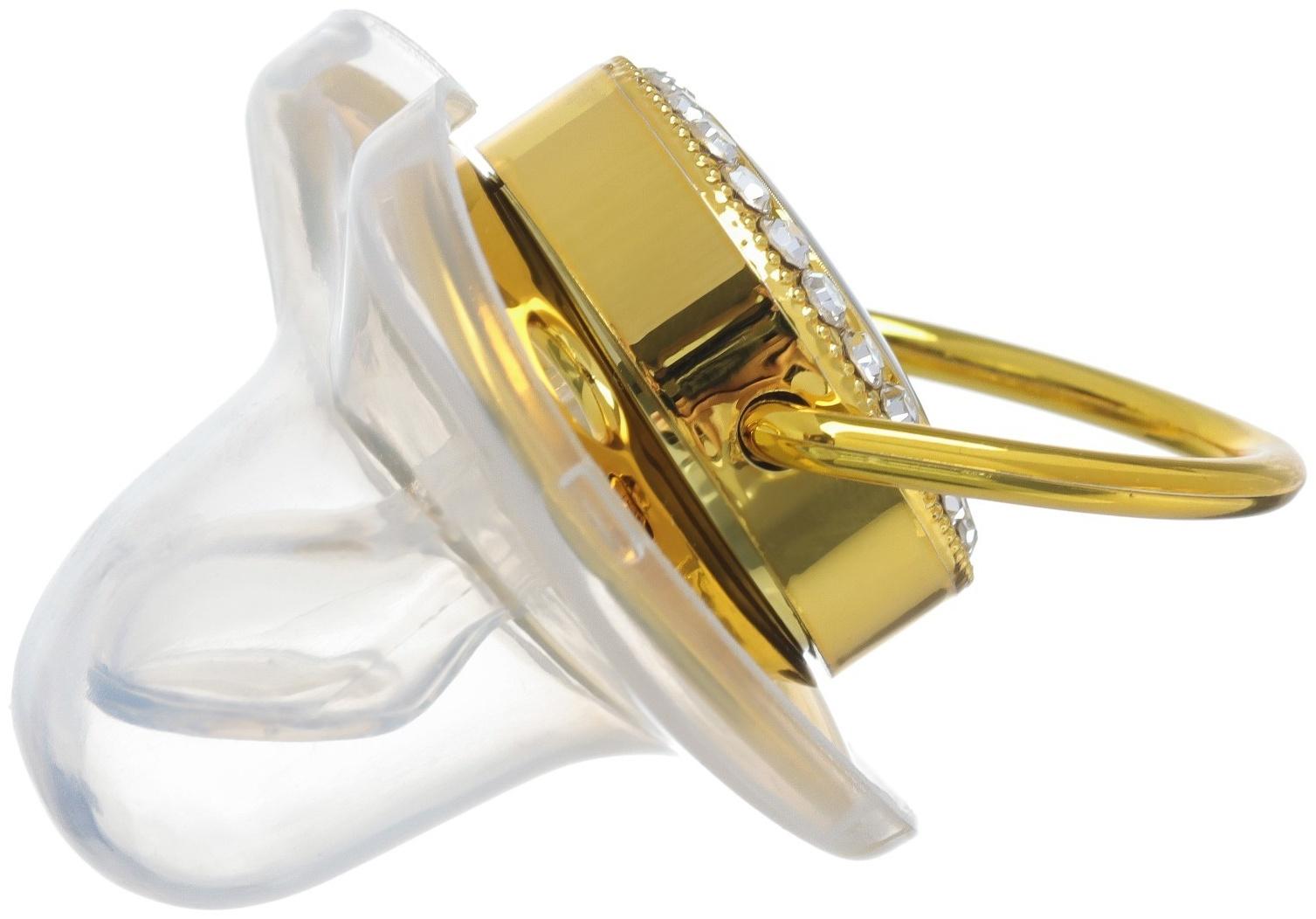 Набор: соска - пустышка ортодонтическая с держателем «Корона», с колпачком, от 6 мес.,золотая, стразы