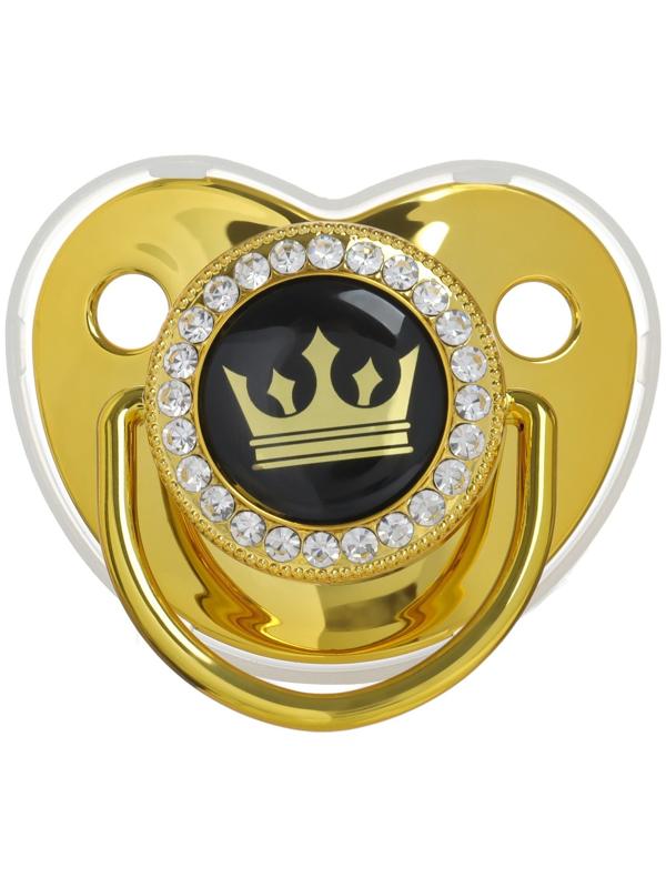 Набор: соска - пустышка ортодонтическая с держателем «Корона», с колпачком, от 6 мес.,золотая, стразы