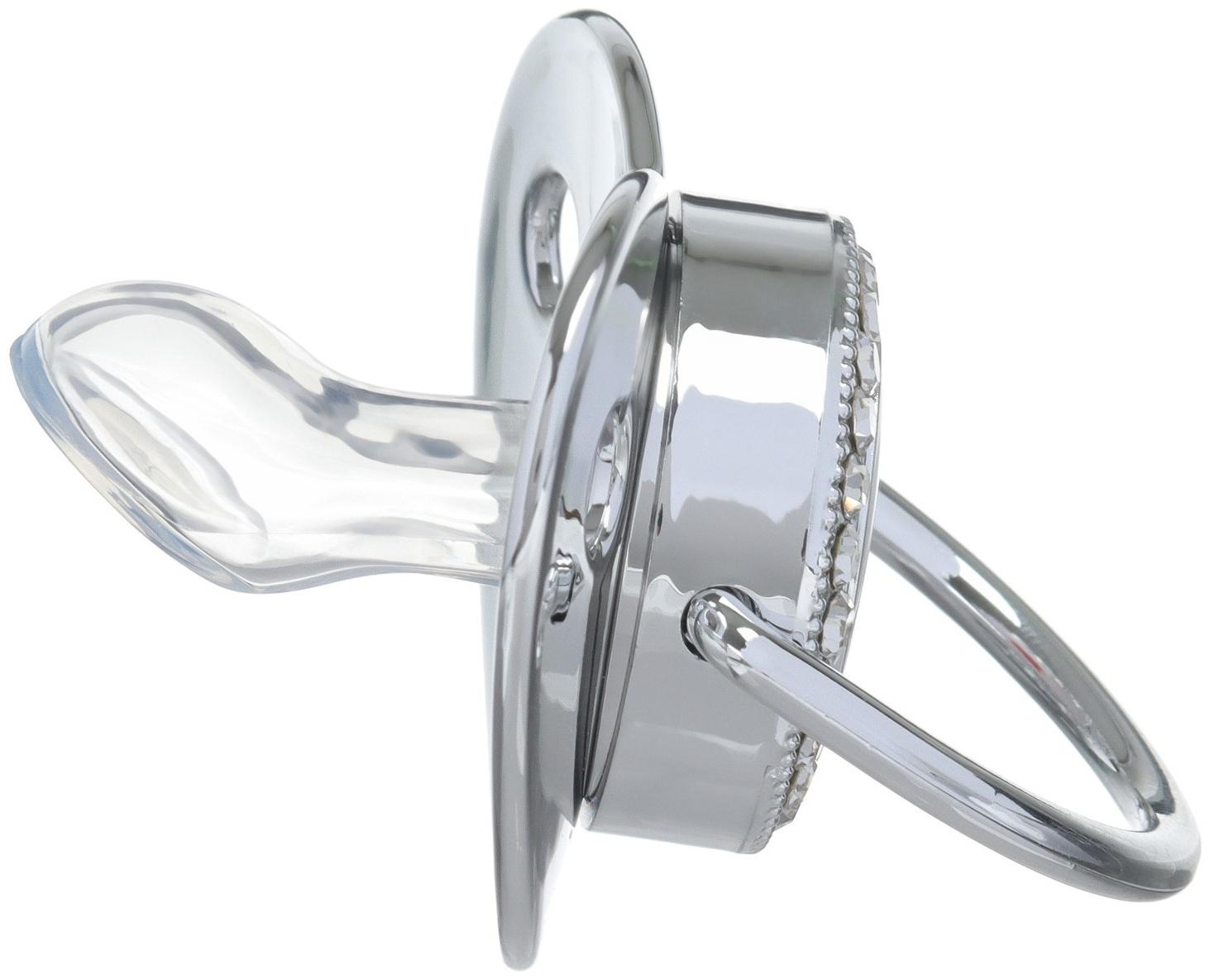 Набор: соска - пустышка ортодонтическая с держателем «Мишка», с колпачком, от 6 мес., серебряная, стразы