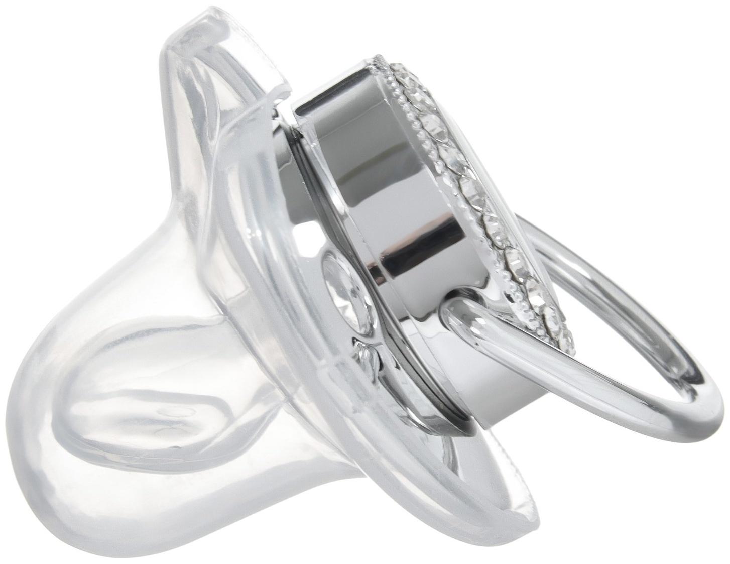 Набор: соска - пустышка ортодонтическая с держателем «Мишка», с колпачком, от 6 мес., серебряная, стразы