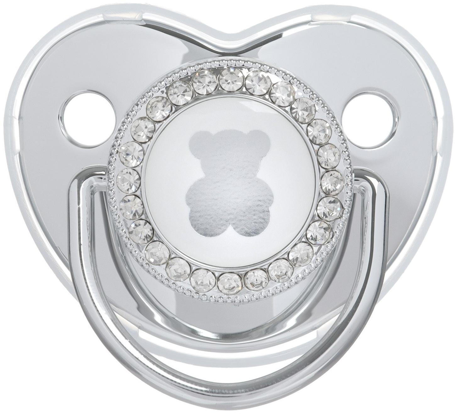 Набор: соска - пустышка ортодонтическая с держателем «Мишка», с колпачком, от 6 мес., серебряная, стразы