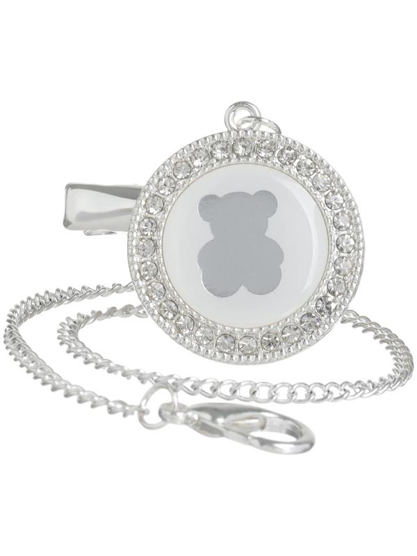 Набор: соска - пустышка ортодонтическая с держателем «Мишка», с колпачком, от 6 мес., серебряная, стразы