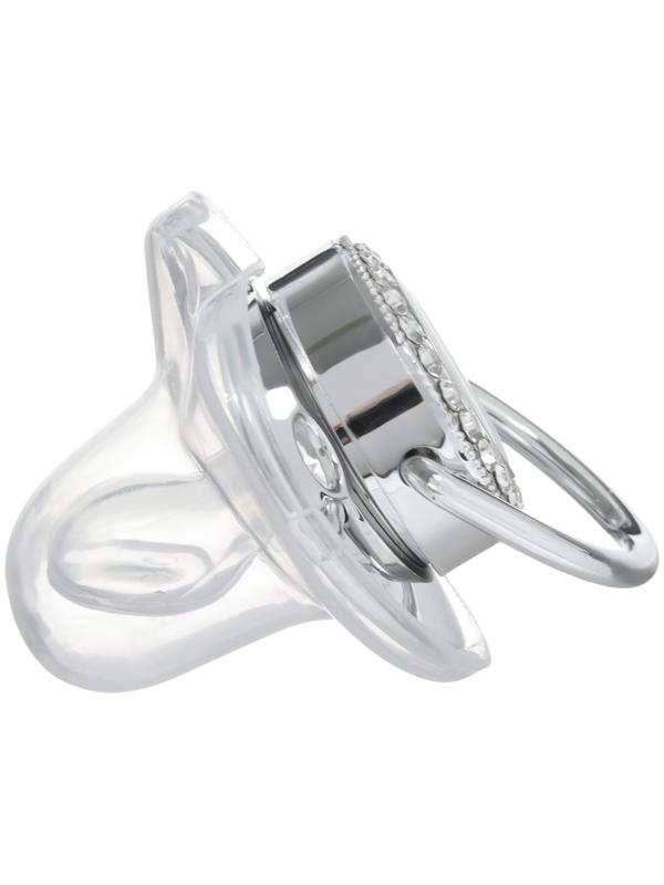 Набор: соска - пустышка ортодонтическая с держателем «Мишка», с колпачком, от 6 мес., серебряная, стразы