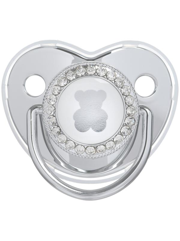 Набор: соска - пустышка ортодонтическая с держателем «Мишка», с колпачком, от 6 мес., серебряная, стразы