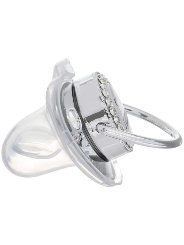 Набор: соска - пустышка ортодонтическая с держателем «Я люблю папу», с колпачком, от 6 мес.,серебряная, стразы