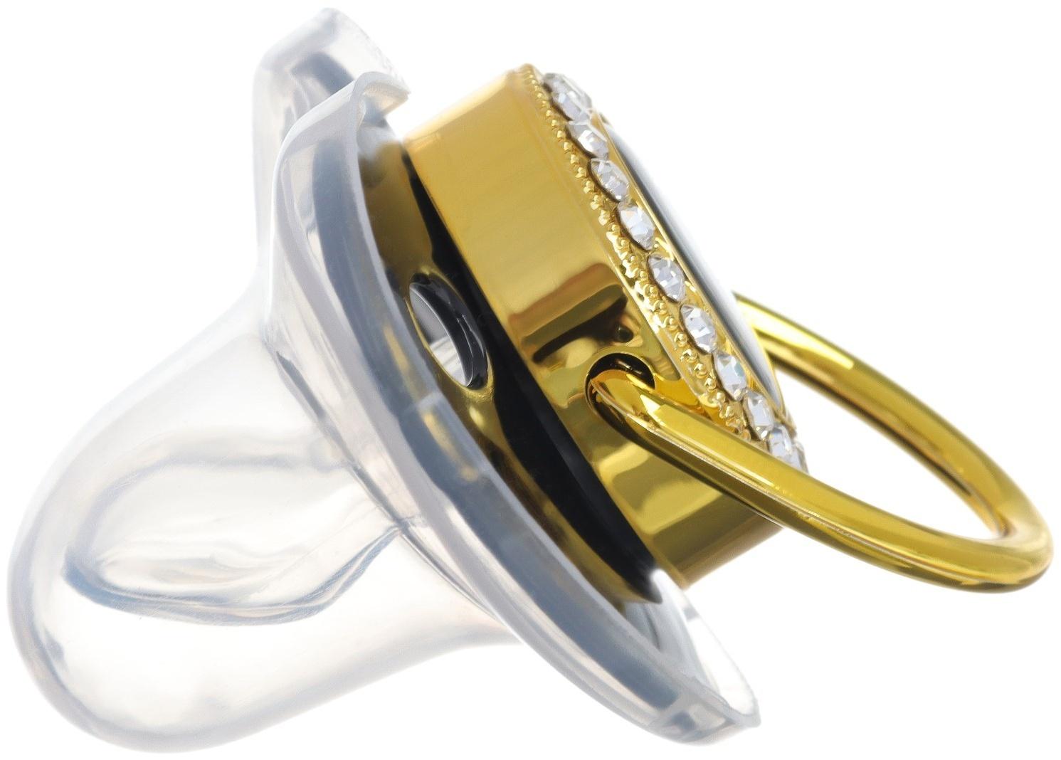 Набор: соска - пустышка ортодонтическая с держателем «Маленький босс», с колпачком, от 6 мес.,золотая, стразы