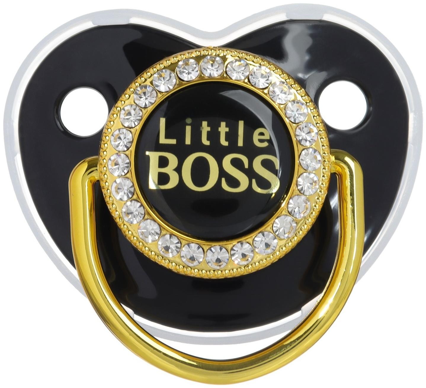 Набор: соска - пустышка ортодонтическая с держателем «Маленький босс», с колпачком, от 6 мес.,золотая, стразы