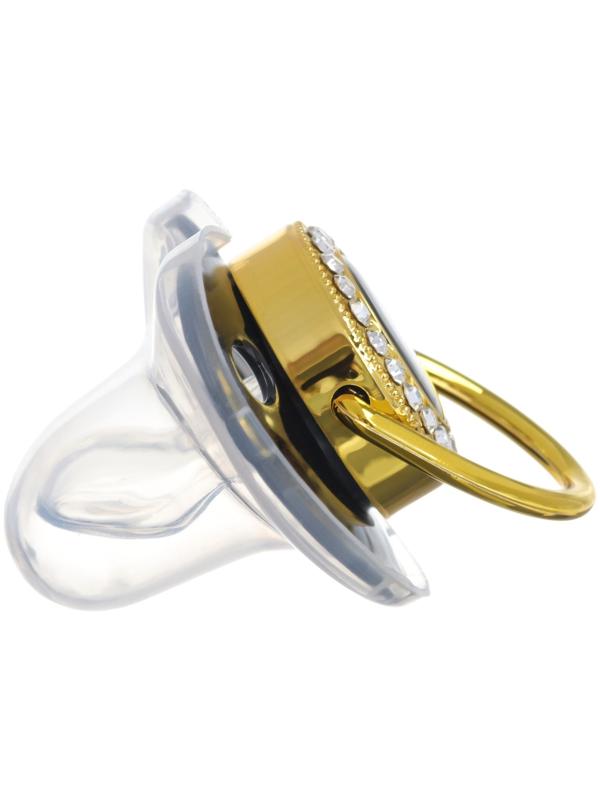 Набор: соска - пустышка ортодонтическая с держателем «Маленький босс», с колпачком, от 6 мес.,золотая, стразы