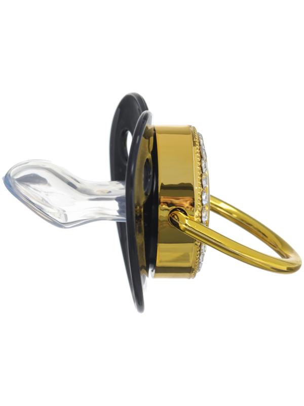 Набор: соска - пустышка ортодонтическая с держателем «Маленький босс», с колпачком, от 6 мес.,золотая, стразы