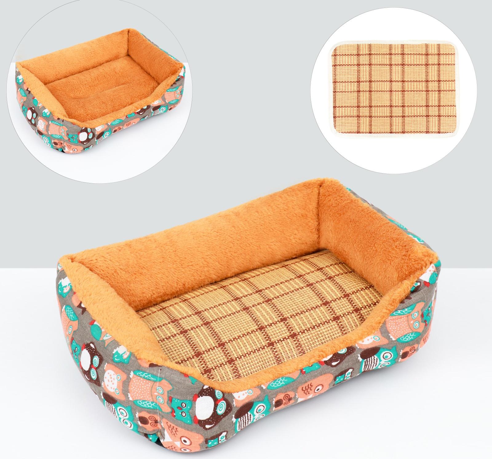 Лежанка для животных + ротанговый коврик, 45 х 30 х 15 см, бежево-серая