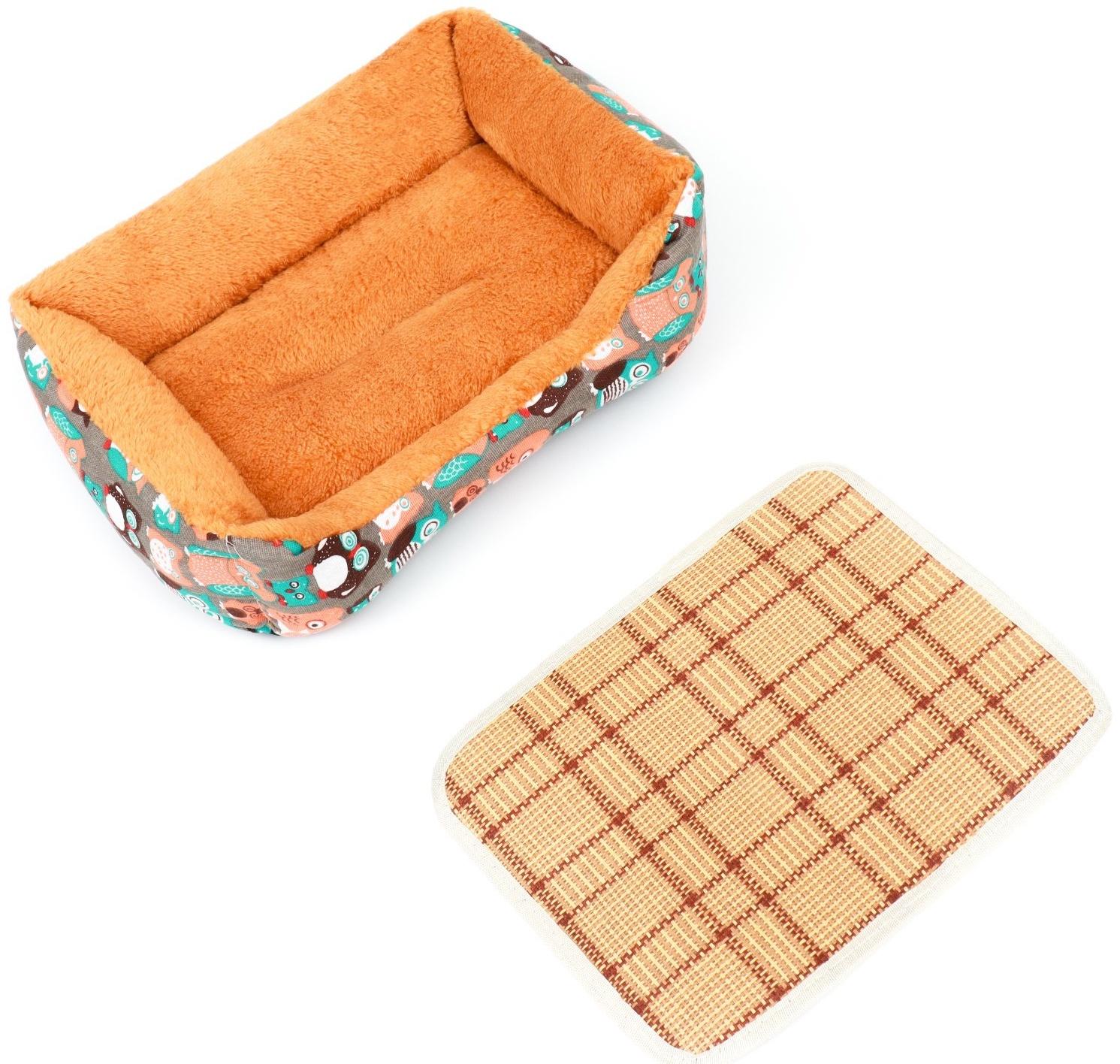 Лежанка для животных + ротанговый коврик, 45 х 30 х 15 см, бежево-серая