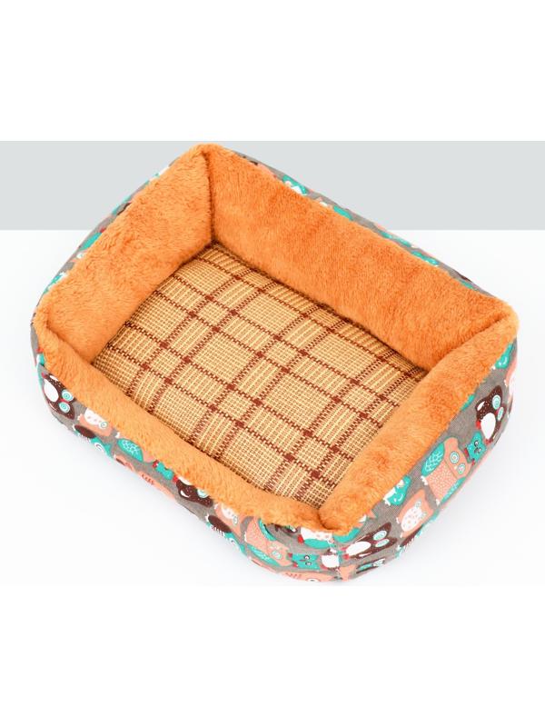 Лежанка для животных + ротанговый коврик, 45 х 30 х 15 см, бежево-серая