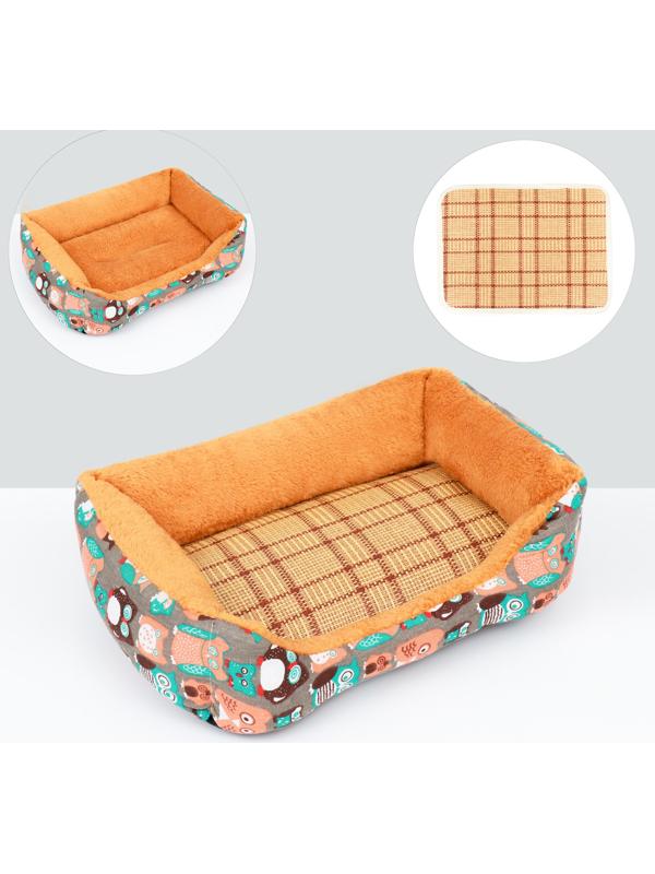 Лежанка для животных + ротанговый коврик, 45 х 30 х 15 см, бежево-серая