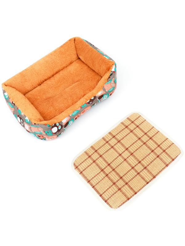 Лежанка для животных + ротанговый коврик, 45 х 30 х 15 см, бежево-серая