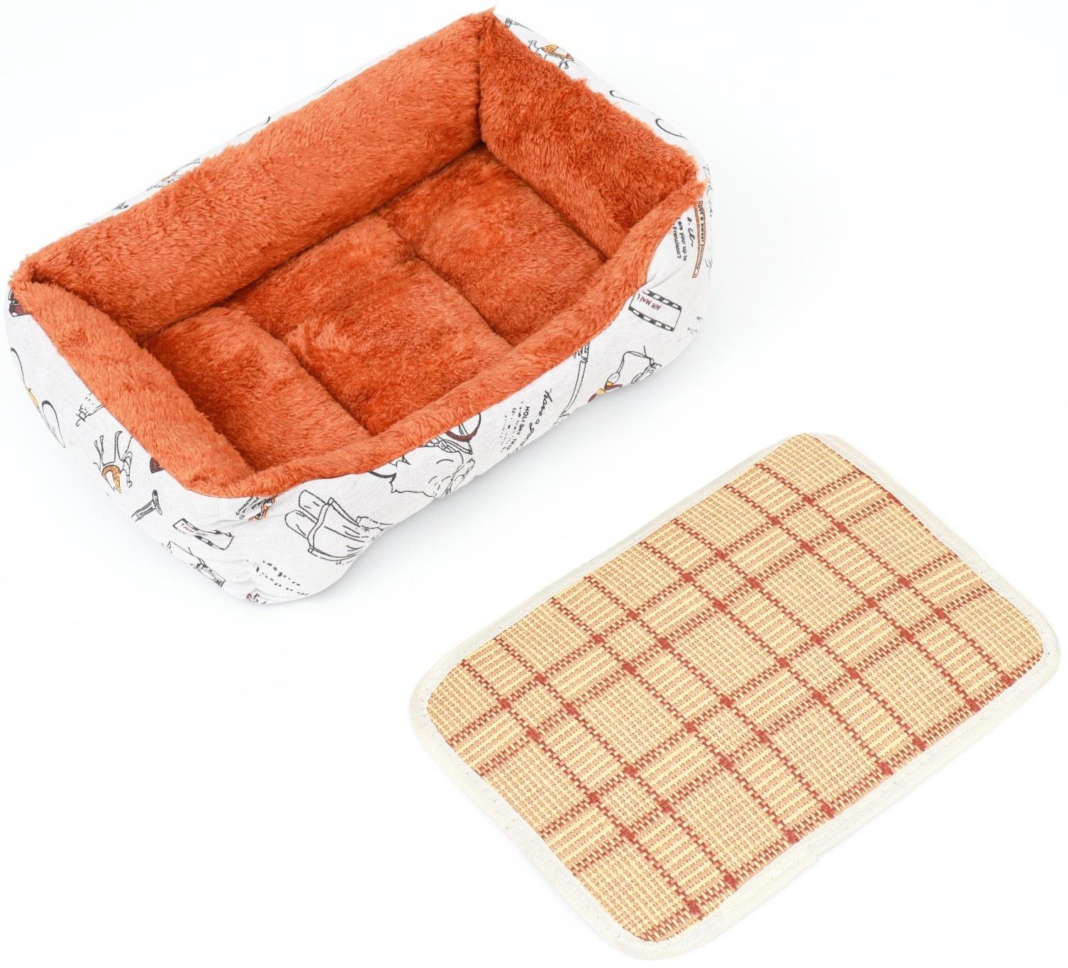 Лежанка для животных + ротанговый коврик, двухсторонняя подушка, 45 х 30 х 15 см