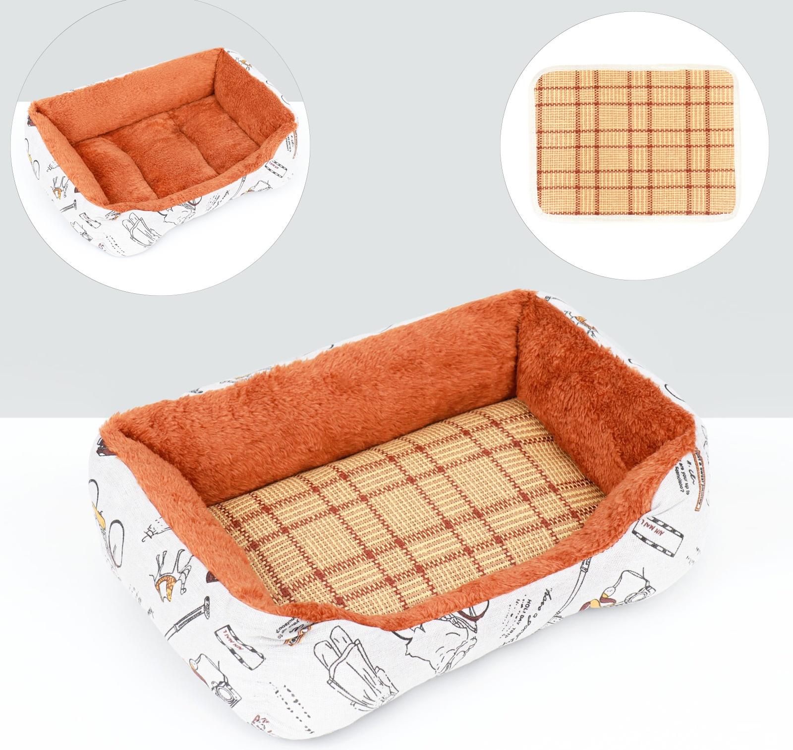 Лежанка для животных + ротанговый коврик, двухсторонняя подушка, 45 х 30 х 15 см