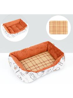 Лежанка для животных + ротанговый коврик, двухсторонняя подушка, 45 х 30 х 15 см