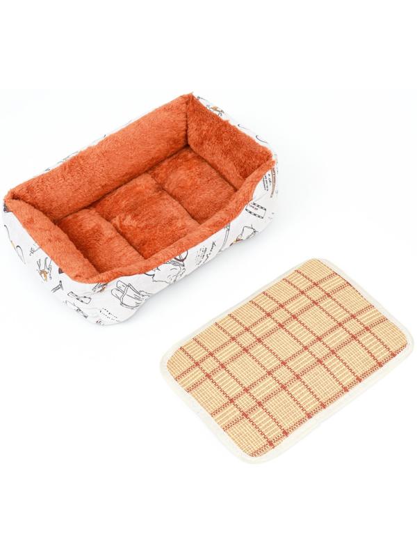 Лежанка для животных + ротанговый коврик, двухсторонняя подушка, 45 х 30 х 15 см