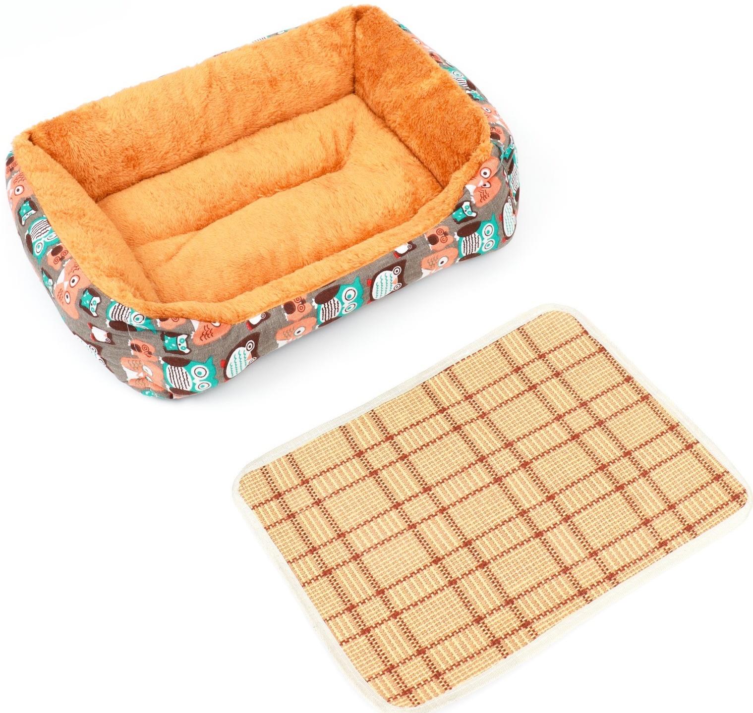 Лежанка для животных + ротанговый коврик, 50 х 40 х 15 см, бежево-серая